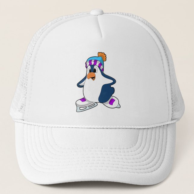 Penguin at Ice skating with Ice skates Trucker Hat (Front)
