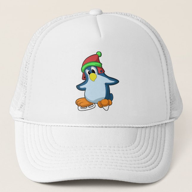 Penguin at Ice skating with Ice skates Trucker Hat (Front)