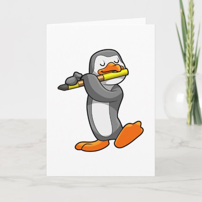 Penguin at Music with Flute Card (Front)
