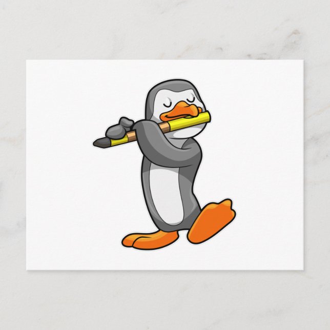 Penguin at Music with Flute Postcard (Front)