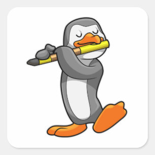 Penguin at Music with Flute Square Sticker