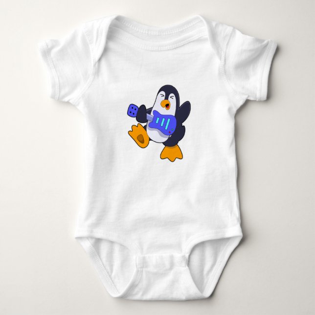 Penguin at Music with Guitar Baby Bodysuit (Front)