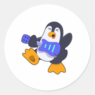 Penguin at Music with Guitar Classic Round Sticker