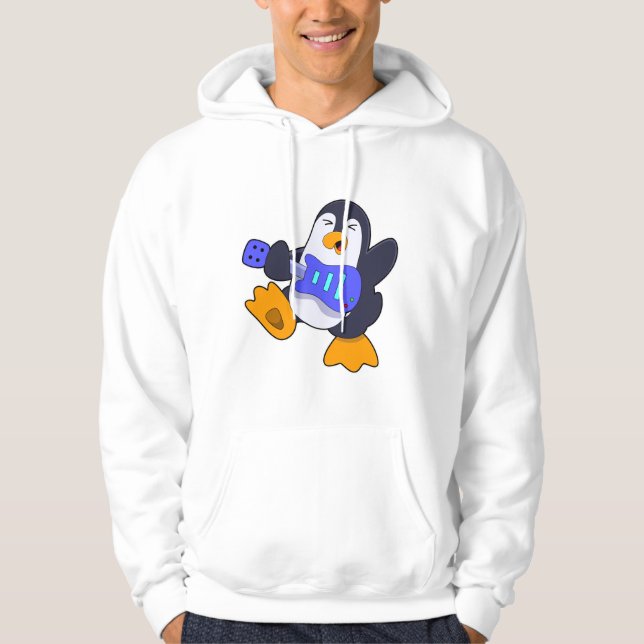 Penguin at Music with Guitar Hoodie (Front)