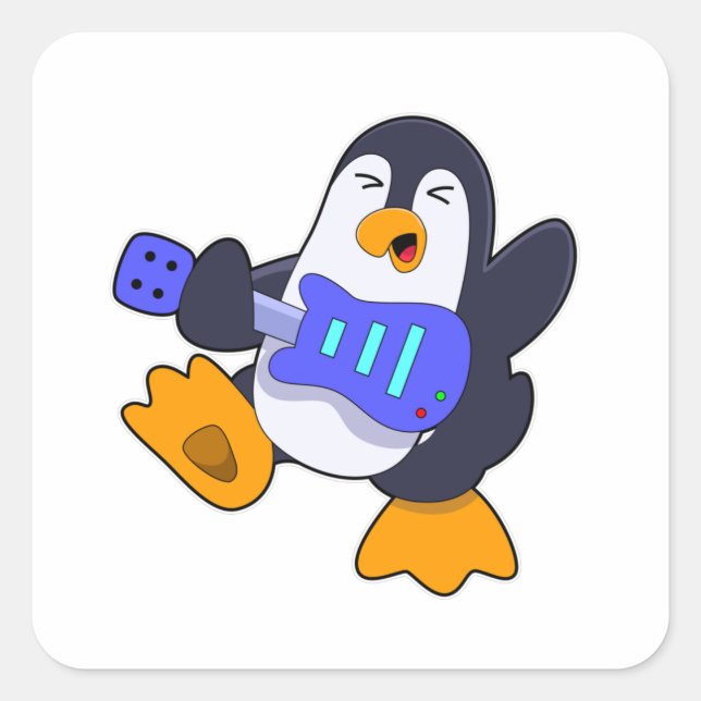 Penguin at Music with Guitar Square Sticker (Front)
