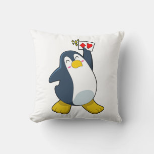Penguin at Poker with Poker cards Cushion