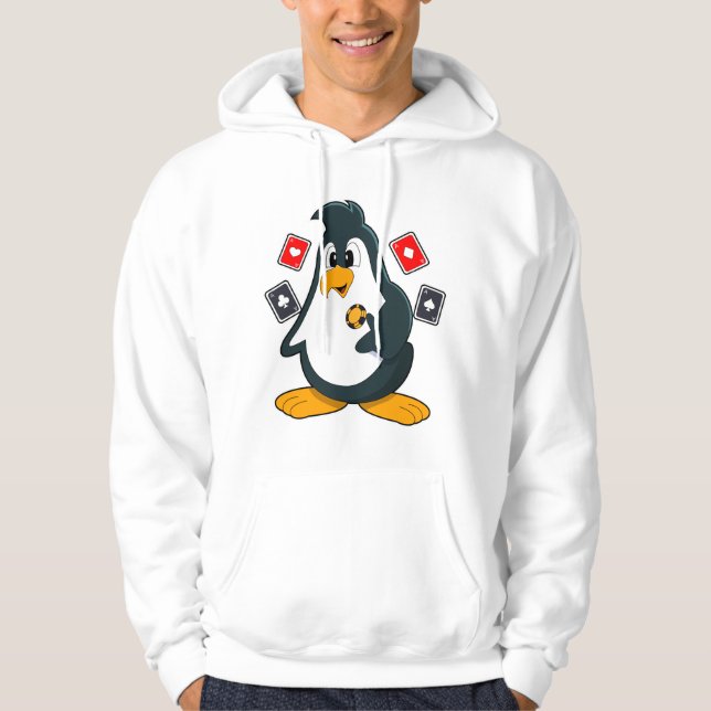 Penguin at Poker with Poker cards Hoodie (Front)