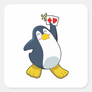 Penguin at Poker with Poker cards Square Sticker