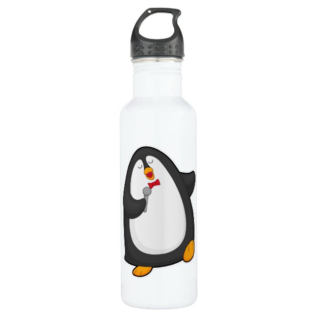 Penguin at Singing with Microphone & Tie 710 Ml Water Bottle (Front)