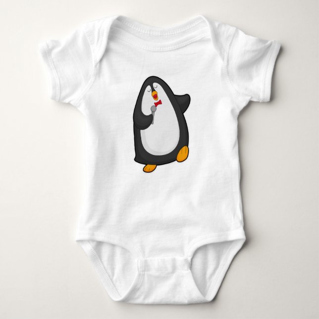 Penguin at Singing with Microphone & Tie Baby Bodysuit (Front)