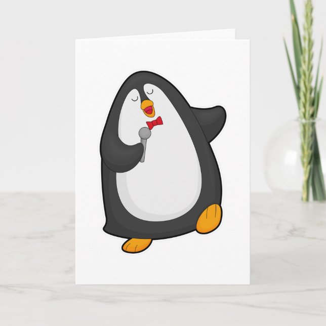 Penguin at Singing with Microphone & Tie Card (Front)