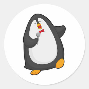 Penguin at Singing with Microphone & Tie Classic Round Sticker