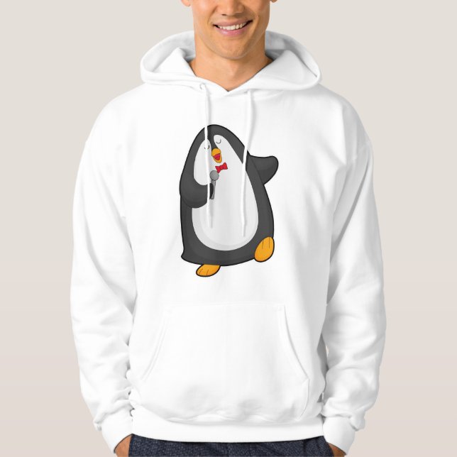Penguin at Singing with Microphone & Tie Hoodie (Front)