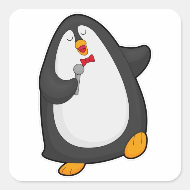 Penguin at Singing with Microphone & Tie Square Sticker (Front)