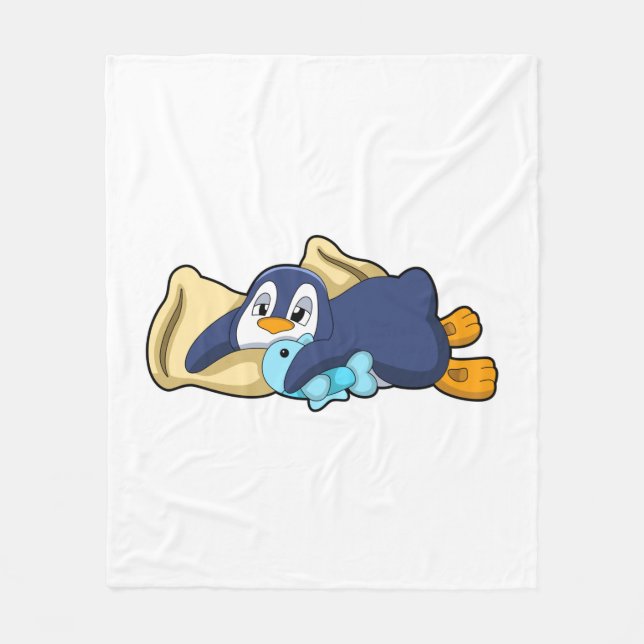 Penguin at Sleeping with Pillow Fleece Blanket (Front)