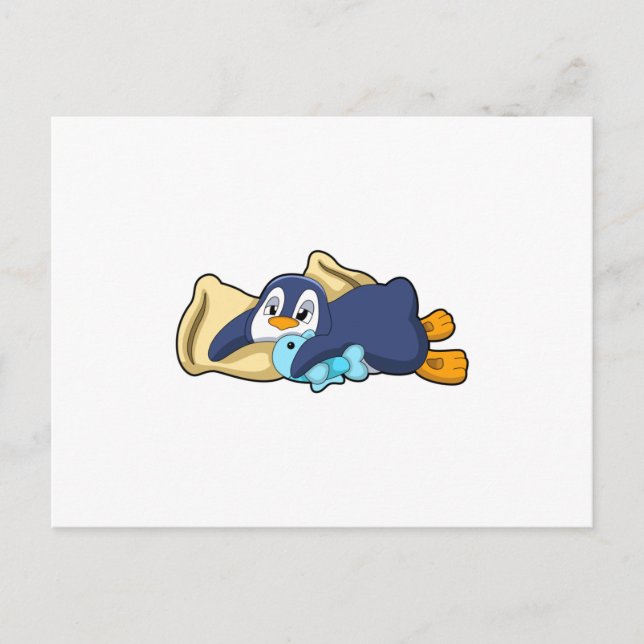 Penguin at Sleeping with Pillow Postcard (Front)