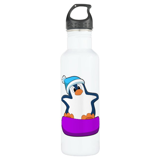Penguin at Snowboarding with Snowboard 710 Ml Water Bottle (Front)