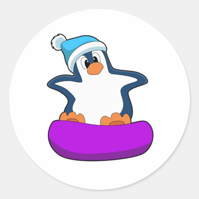 Penguin at Snowboarding with Snowboard Classic Round Sticker (Front)