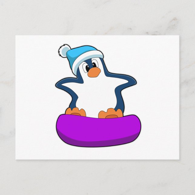 Penguin at Snowboarding with Snowboard Postcard (Front)
