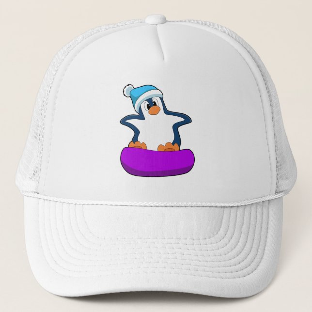 Penguin at Snowboarding with Snowboard Trucker Hat (Front)