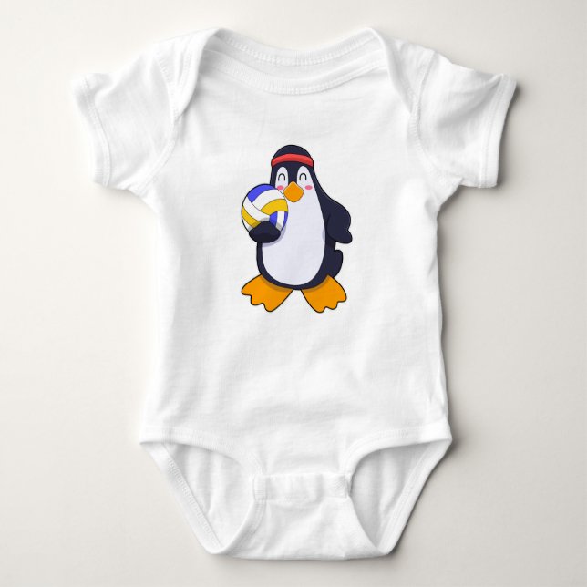 Penguin at Volleyball Sports Baby Bodysuit (Front)