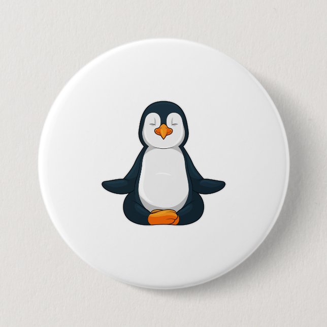 Penguin at Yoga Fitness in Sitting 7.5 Cm Round Badge (Front)
