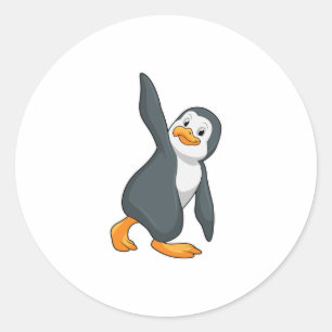 Penguin at Yoga Stretching exercise Classic Round Sticker