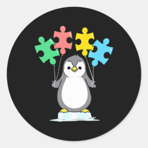 Penguin Autism Awareness Classic Round Sticker