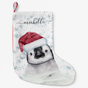 Penguin Baby Monogram name Script Small Christmas Stocking