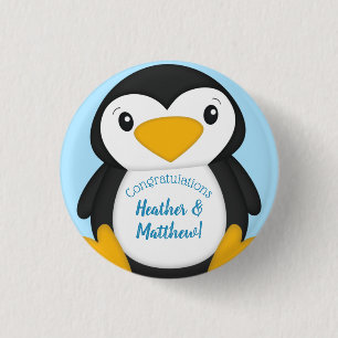 Penguin Baby Shower Blue 3 Cm Round Badge