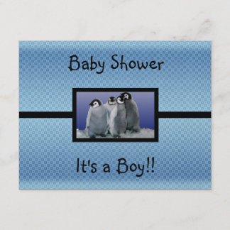 Penguin Baby Shower Boy Invitation