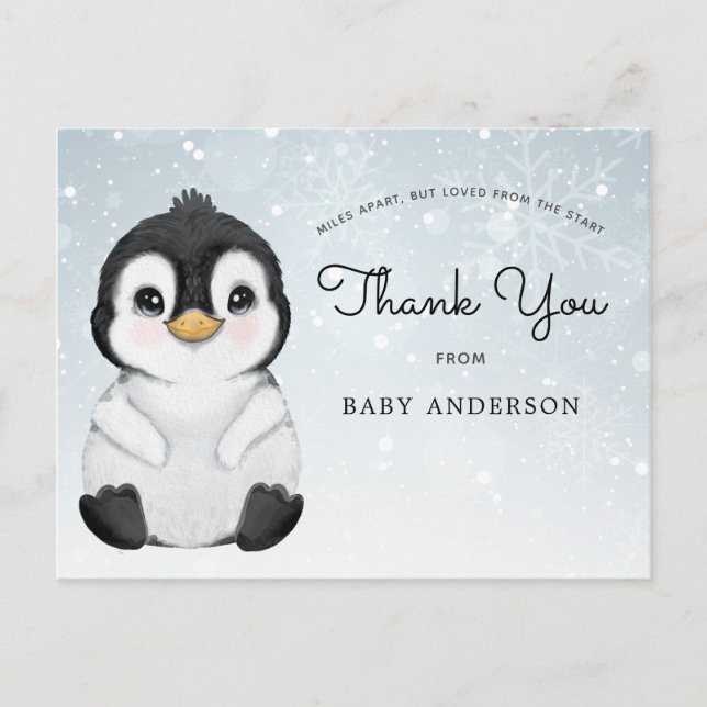 Penguin Baby Shower by Mail Thank You Postcard (Front)