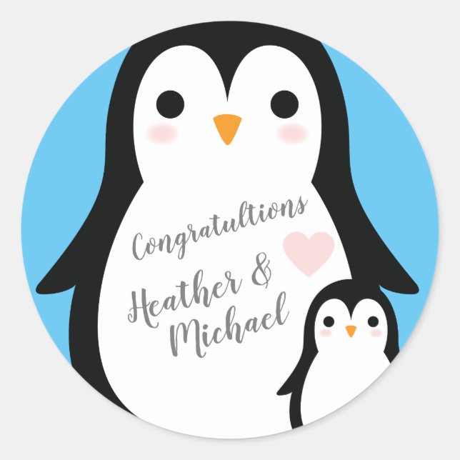 Penguin Baby Shower Classic Round Sticker (Front)