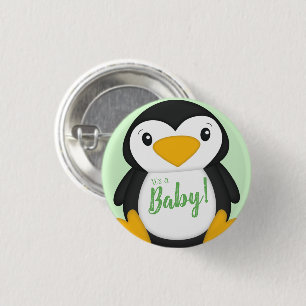 Penguin Baby Shower Green 3 Cm Round Badge