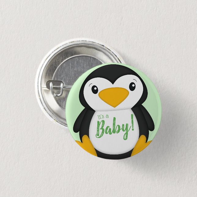 Penguin Baby Shower Green 3 Cm Round Badge (Front & Back)