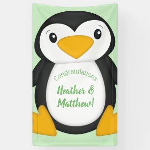 Penguin Baby Shower Green Banner