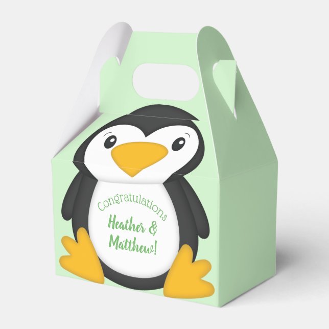 Penguin Baby Shower Green Favour Box (Front Side)