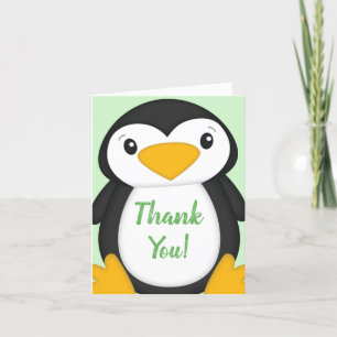 Penguin Baby Shower Green Thank You Card