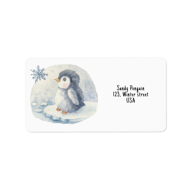 Penguin. Baby shower.  Label (Front)