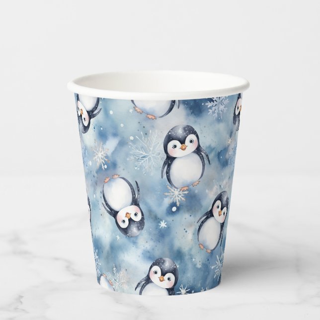 Penguin Baby Shower Paper Cups – Winter (Front)