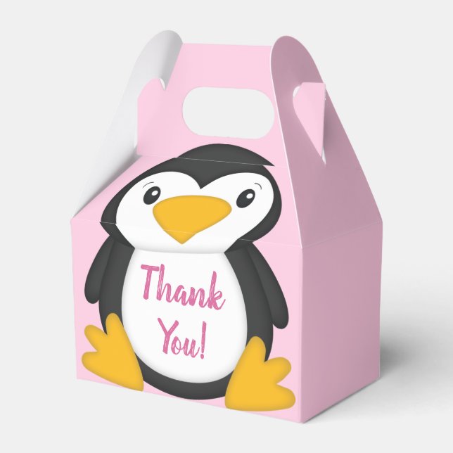 Penguin Baby Shower Pink Girl Favour Box (Front Side)