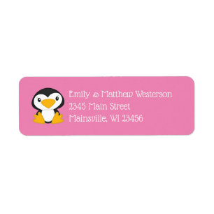 Penguin Baby Shower Pink Girl Return Address Label