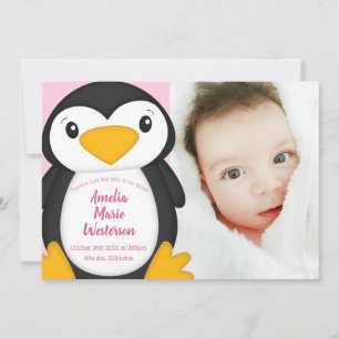 Penguin Baby Shower Pink Invitation
