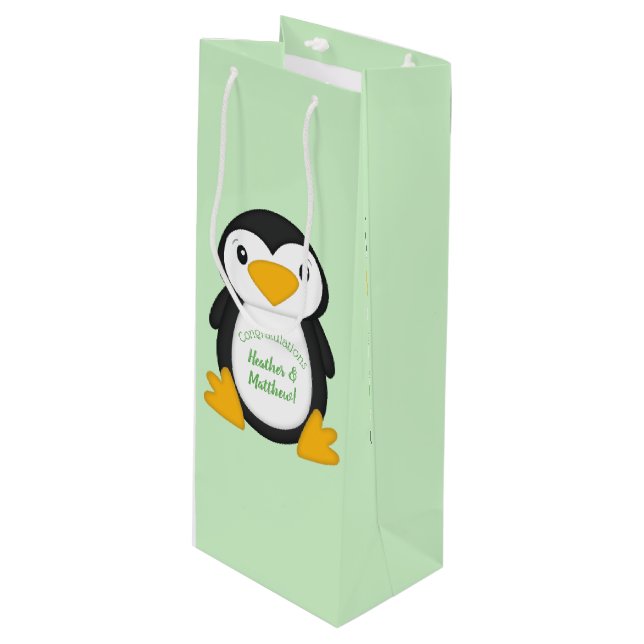 Penguin Baby Shower Wine Gift Bag (Front Angled)
