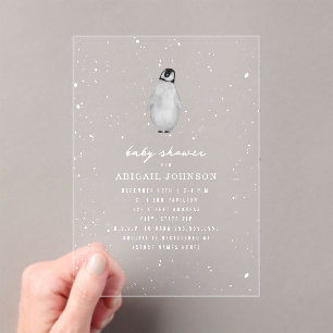 Penguin Baby Shower Winter Snow Neutral Acrylic Invitations
