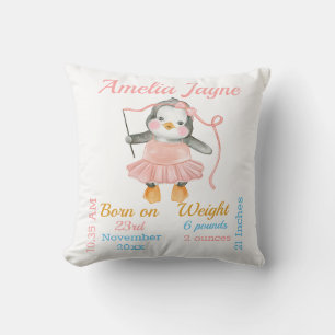 Penguin Ballerina Pink Baby Girl Stats Cushion