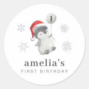 Penguin Balloon 1st Birthday Classic Round Sticker