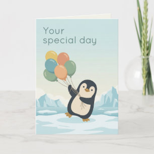 Penguin Balloon Birthday   Custom Birthday Card