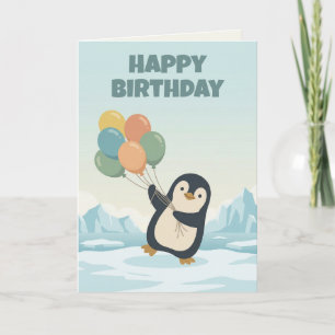 Penguin Balloon Birthday Custom Kid's Birthday Card