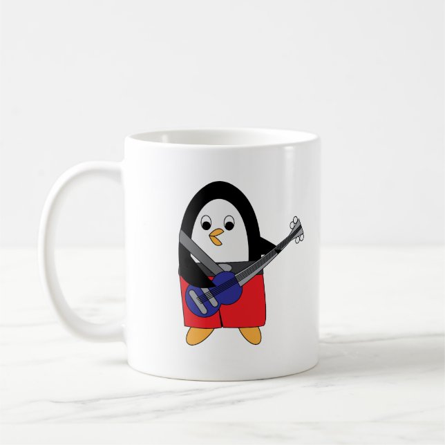 Penguin Bass Player Cute Coffee Mug (Left)